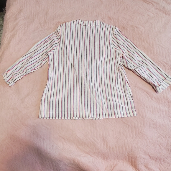 Anthropologie Dolan Anna Double-Breasted Linen blend Striped Blazer Sz L - Picture 2 of 6